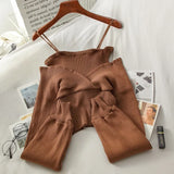 Fake Two Sweater Women Spring Autumn New V-Neck Full Sexy Knitted Sweaters Korean Short Chic Wild Fashion