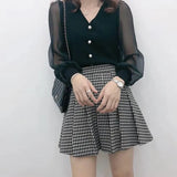 Chiffon Blouse Korean Fashion Office Clothes Knitted Tops Women Spring Autumn 2023 Women Fashion Long Sleeve Shirt Sheer