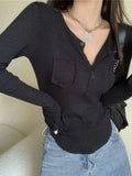 Sexy Hot Knitted T Shirt Women's Summer Tops Thin Sunscreen V-neck Short Tight White Long Sleeve Top Tshirt