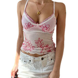 Zingj Girl Sexy Wind Vest Female 2023 Summer New Mesh Stitching Print Contrast Color U-Collar Slim