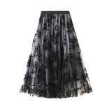 Yarn Dress Women's Half-Dress Autumn And Winter Long A Word Big Smash Flower Net White Skirt