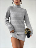 And Winter Half-High Collar Knitted Dress Women's Fashion Pure Color Sexy Bag Ass