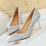 Zingj High-Heeled Women's Shoes Thin Heel High Heel Shallow Pointed Sequin Sexy Thin Nightclub Single Shoes Wedding