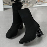 Boots 2025 New Autumn/Winter Sharp Head Weaving Big Size Women's Boots Coarse High Heel Middle-T-Big-Hee Thin-Skinned Socks