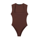 New Square Collar Solid Color Slim Sexy Sleeveless Jumpsuit
