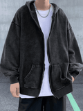 Men's Vintage Wash Black Zip-Up Hoodie- Outfit