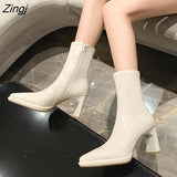 Riding Boots High Heel Single Boots Pointed Toe Patent Leather Side Zip Fashion Boots Women's Stovepipe Single