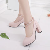 Zingj And Autumn New Women's Shoes Pearl Chain High-Heeled Shoes Thick Soles Large Size Thick Heels Professional Single Shoes Working Women's