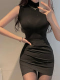 Turtleneck Sleeveless T Shirts Female Vintage Women Clothing 2024 Summer New Slim Tee Shirt Femme Fashion Korean Y2K