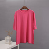 Loose Open Fork Cotton Short-Sleeved T-Shirt Women Comfortable Round Neck Solid Color T Hot