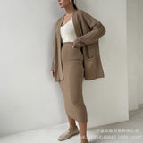 Women's Sweater Set Autumn/Winter New Sweater Cardigan Women's Loose Belt High-Waisted Skirt Fashion