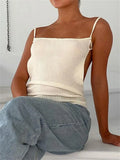 2023 Summer Knitted Spaghetti Strap Camis Y2K Backless Vest Crop Tops Chic Women Sleeveless White Tank Streetwear