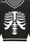 Gothic Skull Print Autumn Winter Woman Sweaters Y2K Fashion Loose Pullover Harajuku Knitted Sweater Ladies Pull