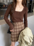 Zingj Sweater 2023 Early Autumn New Thin Sweater Short Sweater With Square Collar And Long Sleeves