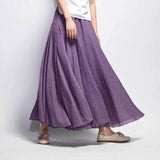 Linen Cotton Long Skirts Elastic Waist Pleated Maxi Skirts Beach Boho Vintage Summer Skirts Faldas