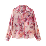 Spring Flower Printed Shirt 9878061 100-Pleated Skirt