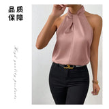 New Summer Women's Satin Neck-Hanging Sleeveless Vest Satin Imitation Silk Blouse From
