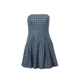 Zingj New Women's Retro Grid Sexy Chest Outside A Word Collar Show Thin Dress