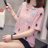 TShirt Summer Women's Casual Short-sleeved T-shirt Printing Cotton Tops Loose Plus Size Leisure Tees L