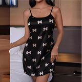 Lady Ice Silk Suspender Sleeping Skirt, Sexy Back Pajamas, Thin Breathable Print Halter