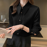 Long-Sleeved Vertiny Shirt In Autumn 2025 Female OL Commuting Leisure Thin Simple Gloss Temperament