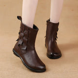 Zingj And Winter New Cowhide Flat-Soled Martin Boots Leisure Simple Leather Boots Comfortable Warm Women's Cotton-Padded