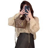 Zingj Women's Wear 2024 New Fashion Summer Autumn Long-Sleeved Knit Hollow-Out Smock Thin Sweater Foreign Style Top Bottom Shirt-Outfit