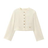 New Leisure Button Decoration Round Collar Short Coat