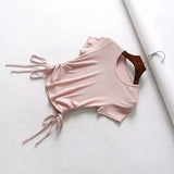 Side Drawstring Tie Up Ruched Tank Tops Women Solid Color Slim Crop Top Ladies Streetwear Ribbed Knitted
