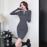 Zingj Hot Girl Style Zipper, Half-High Collar, Hip-Wrapped Skirt, Women's Long-Sleeved Knitted Slim Dress, Autumn And Winter