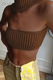 Summer Knitted Cut Out Sexy Crop Top for Women Strapless Backless Slim Halter Tops Y2K Gothic Elegant
