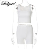 Ribbed Knitted Women 2 Pieces Crop Top Tanks Biker Shorts Set Patchwork Tracksuit Streetwear Sporty 2022 Summer