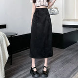 Zingj Chinese Style Plate Buckle Acetate Satin Skirt Women's Long High Purse Hip Slit Step