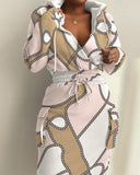 E-Commerce Independent Station Women's Printed Waist Pocket Dress