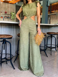 One Piece Jumpsuit Women 2023 Fashion Casual Wide Leg Jumpsuits Hollow Out Female Clothing Summer Sleeveless