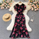 Zingj Dress New Light Luxury Famous Lady Chiffon Print Dress Temperament Flounce Fishtail Dress