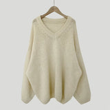 Solid Color V-Neck Oversized SweaterOutfit