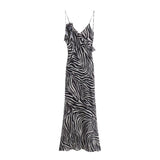 Spring Silk Satin Printed Flower Decorated Dress