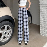 Plaid Pants Women Korean Fashion Black White Checked Trousers For Female Fall 2022 Wide Leg