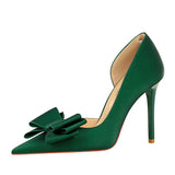 Zingj Korean Version Of Fashion Sweet High-Heeled Shoes Super High Heel Shallow Mouth Tip Head Side Hollow Bow Single