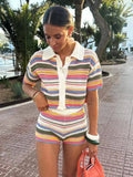 2025 New Crochet POLO Shirt Knitted Knitted Blouse Shorts Set