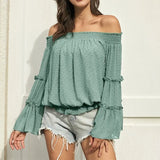 Off Shoulder Blouse Women Fashion Solid Color Long Sleeve Plus Size Casual Sexy Shirts Female Chiffon Tops And