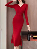 Elegant Chic Black Lace-up Midi Dresses for Women 2023 Autumn New Vintage Sexy Fashion Casual Prom Party Female