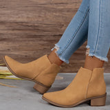 Zingj Ankle Boots Women's Fall / Winter 2023 New British Style Pure Color Pointed Toe With Thick-Heeled Martin