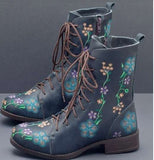 Zingj Martin Boots 2023 Autumn And Winter Flat-Soled, Thick-Heeled, Lace-Up, Short, Embroidered Women's