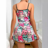 Bare-Back Ice Silk Halter Skirt Imitation Silk Nightskirt Summer Printed Pajamas Short Skirt Women's Household
