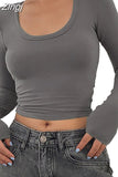 Women Spring Fall Long Sleeve Tees Tops Low Cut O-neck Slim Fit Causal Pullovers Female Streetwear Base T-Shirts