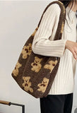 Fuzzy Teddy Bear Reversible Shoulder Bag-Outfit
