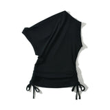 Early Spring New Street Wind Slant Collar Rope Slimming To Show A Thin Solid Color