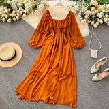Zingj Gentle Wind Dress Autumn Dress 2023 New Female French Retro Square Collar Foreign Style Bubble Sleeve Chiffon